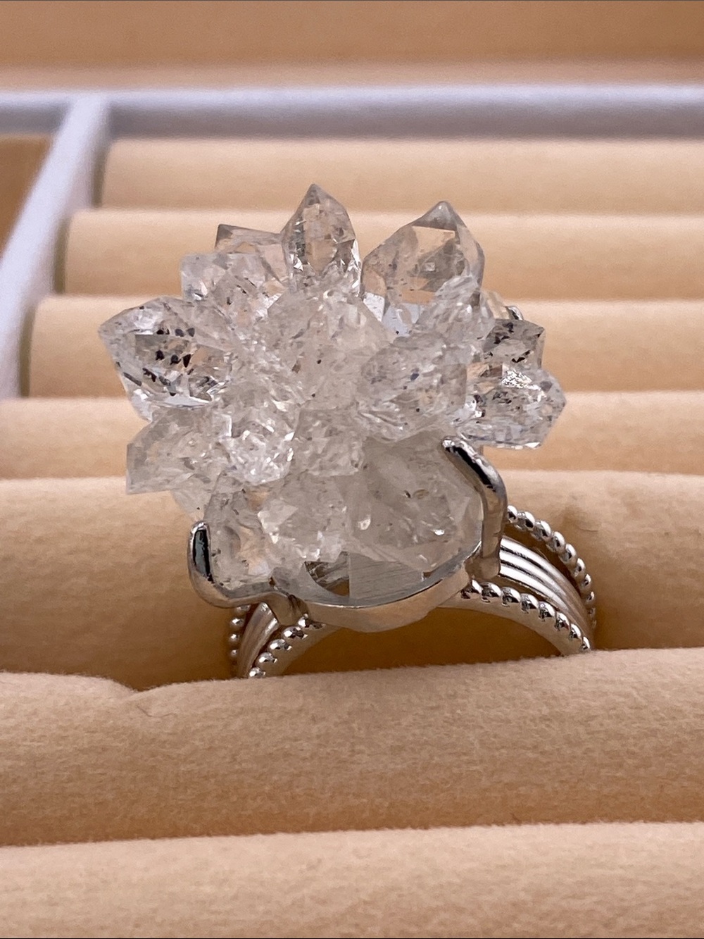 Herkimer Statement Ring Crystal Cluster Silver Ring - Picture 3 of 5